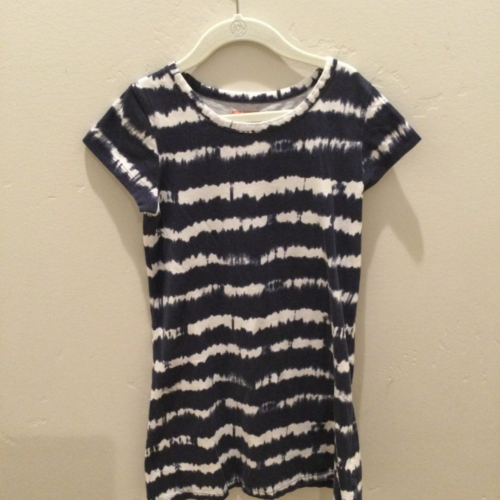 Joe Fresh Short Sleeve Blue & White Stripe Tie Dye Dress / Size 7-8